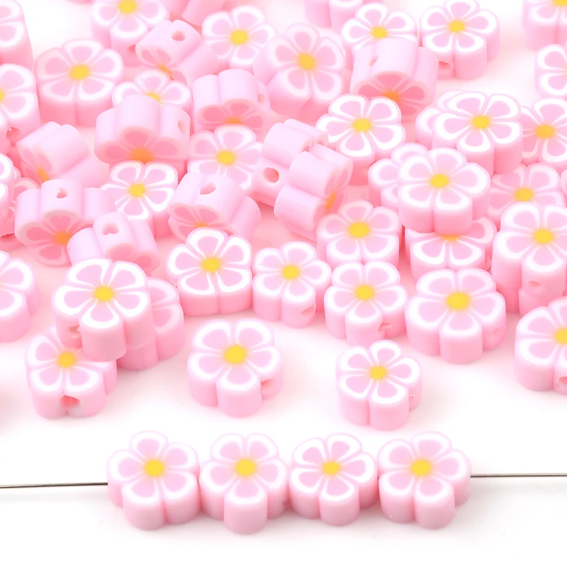 30pcs/Lot Pink Flower Beads Polymer Clay Beads Loose Spacer Beads for Jewelry Making DIY Bracelet Accessories Crafts