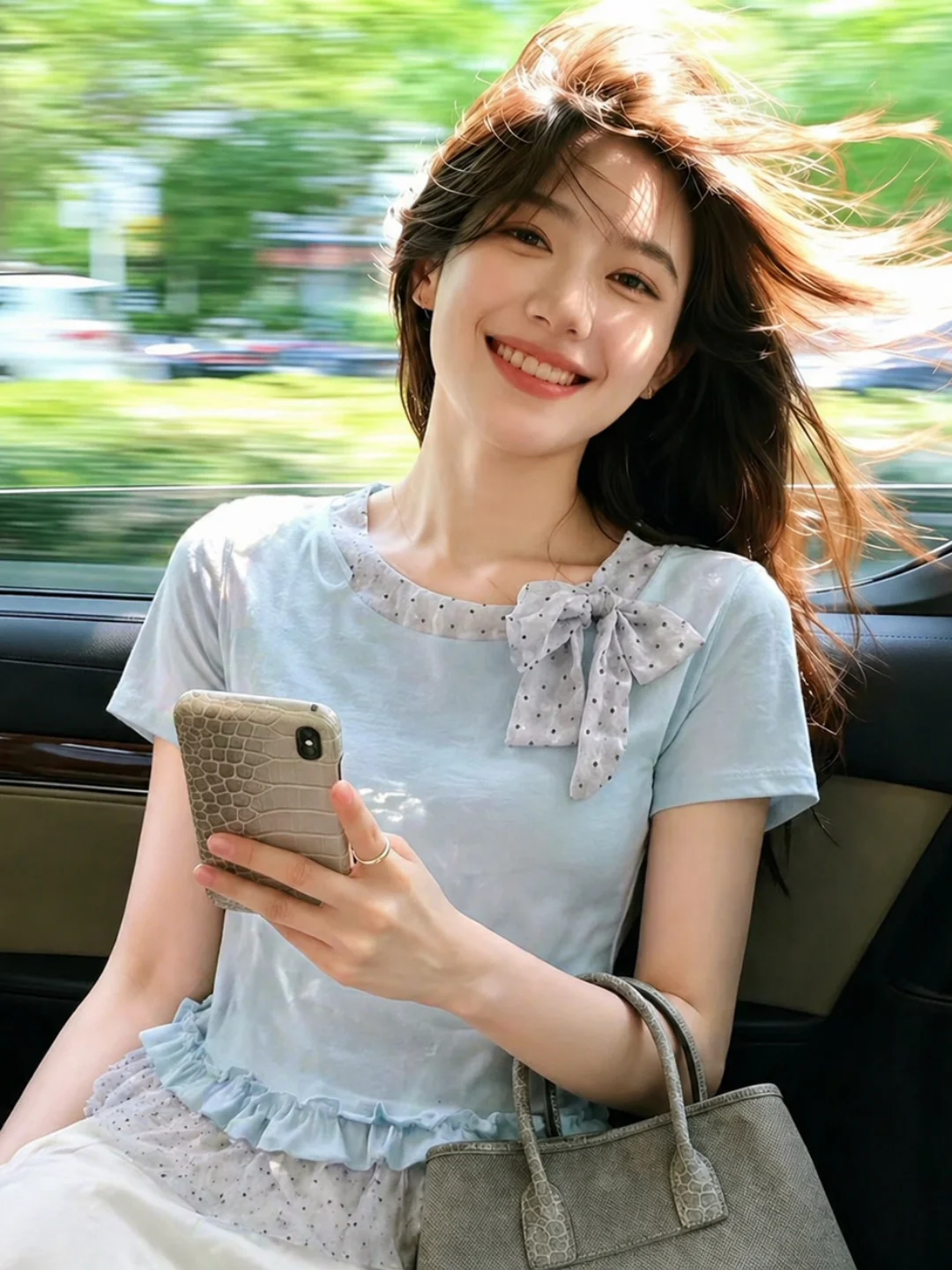 

Sweet Soft Wind Mesh Splice Short Sleeve T-Shirt Women's Sweetened Slimming Top with Lace Design Korean Style Commute Silk