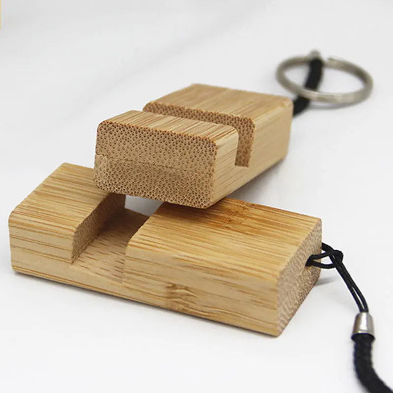 

50Pcs Bamboo Phone Holder Keychain Mobile Phone Holder Desk Holder For Phone Universal Bamboo Bracket Keyring