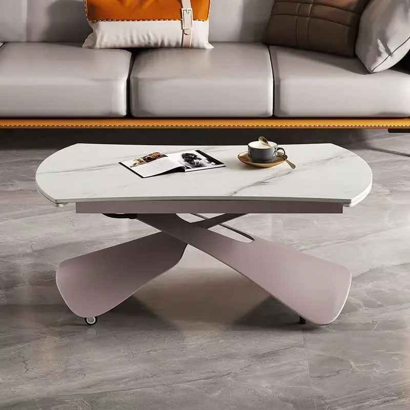 Lifting coffee table dining table dual-purpose small apartment multi-functional round slate coffee table