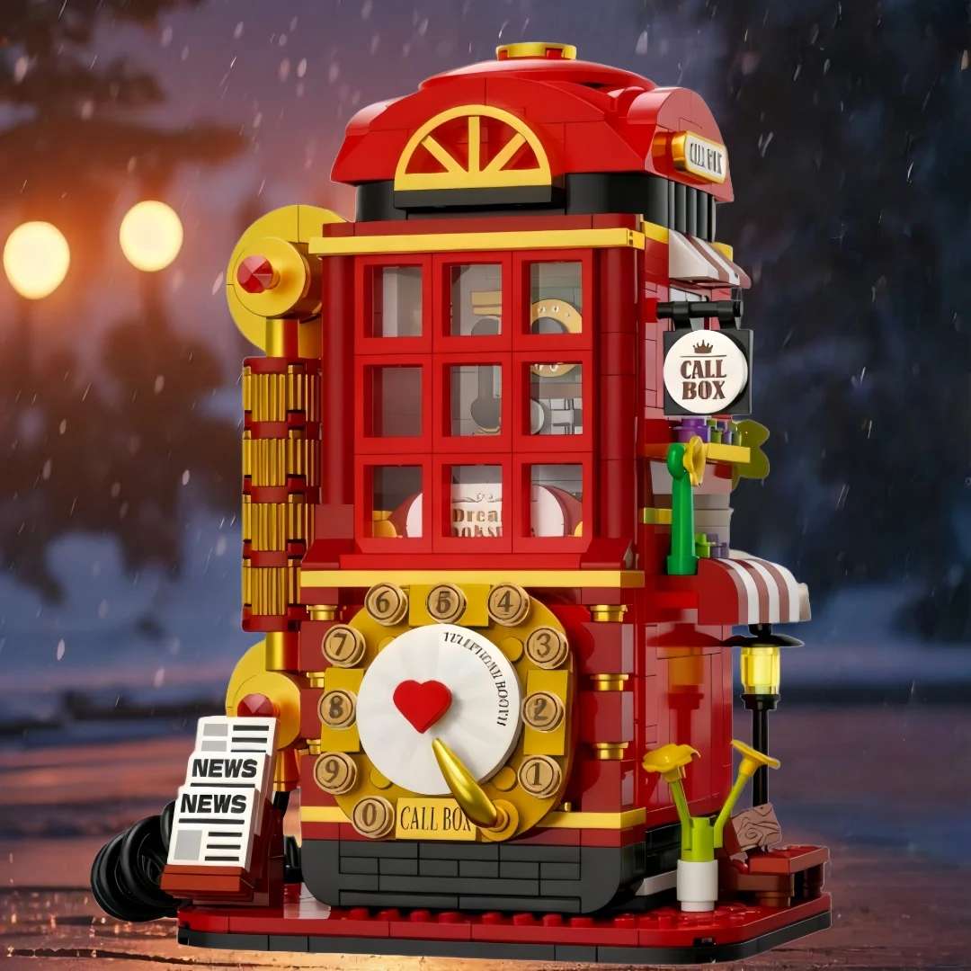 

KNEW BUILT винтажная телефонная будка, мини-строительный блок, игрушка-головоломка «сделай сам», сборка, декор для стола, отличный ретро-коллекционный подарок для детей