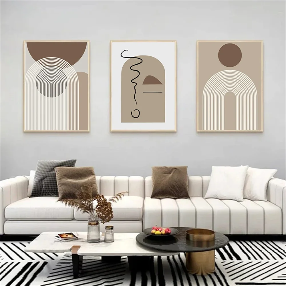 

Abstract Beige Brown Wall Art Geometric Line Modern Poster Canvas Painting Nordic Print Pictures Living Room Interior Home Decor