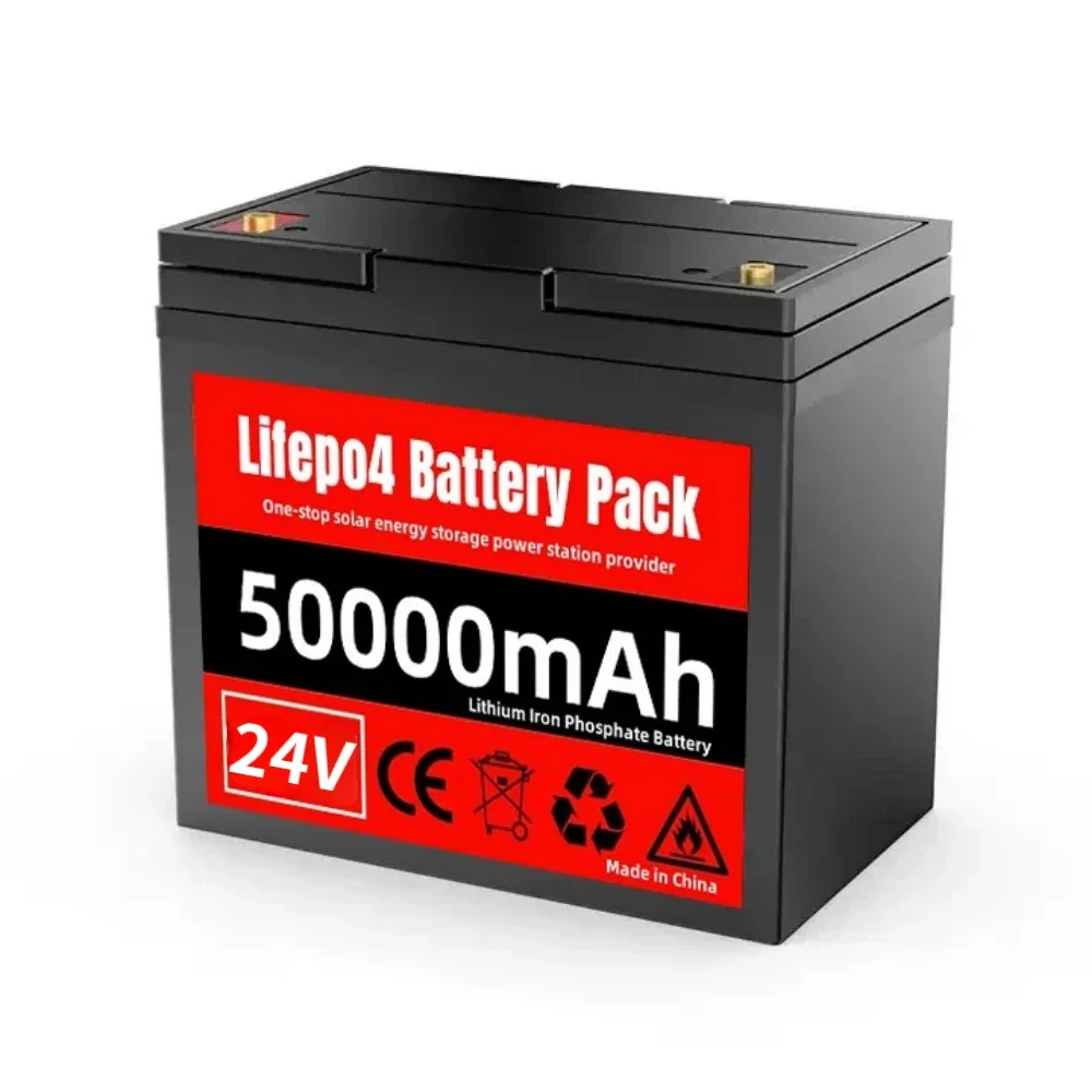 24V 50Ah Lithium Iron Phosphate Battery LiFePO4 Built-in BMS LiFePO4 Battery for Solar Power System RV House Trolling Motor