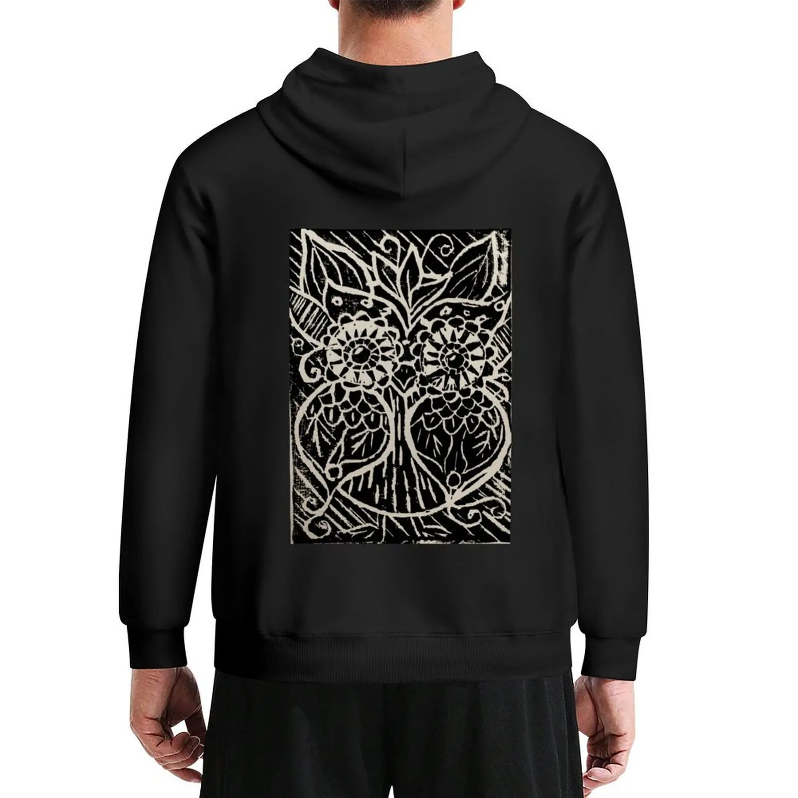 

Linocut Owl: Cute and Decorative Black and White Print Hoodie fashion men winter clothes men's sweat-shirt set designer hoodies