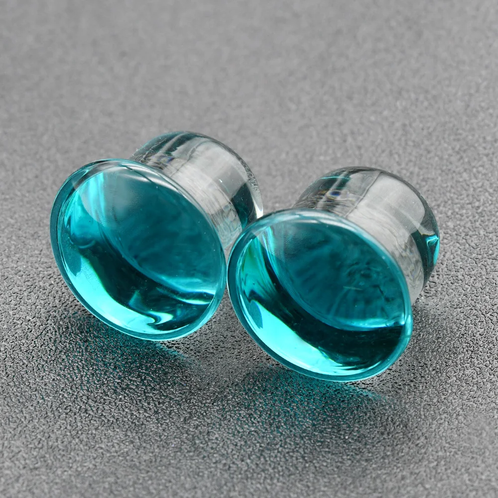 1Pair 1.6-16mm Top Quality light blue Glass Double Flare For Women Ear Plugs Tunnel Gauge Ear Stretching Piercing Expander