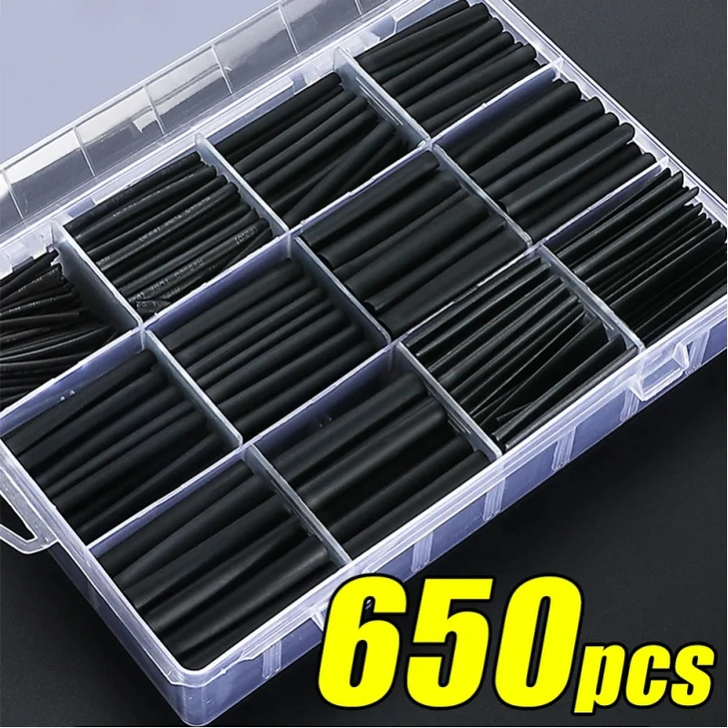Schwarzes Schrumpfschlauch-Set, hitzebeständiger Schlauch, Schrumpfschlauch für elektrische Verbindungen, Kabelisolierhülsen, Schutz
