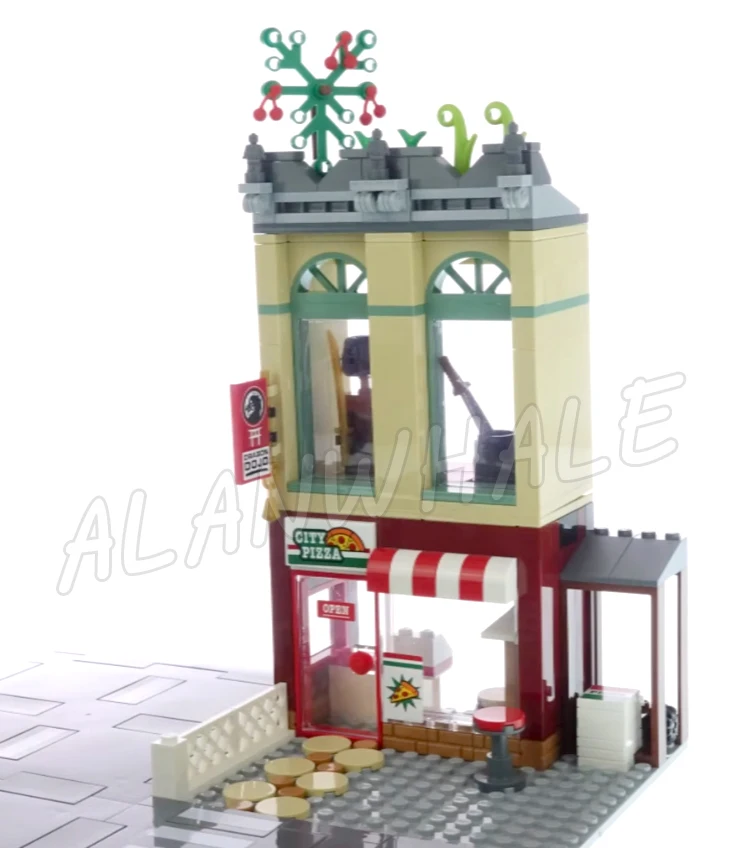 790pcs City Town Center Pizza restaurant EV Charging Recycling Station Car Wash 60060 Building Block Toys Compatible With Model