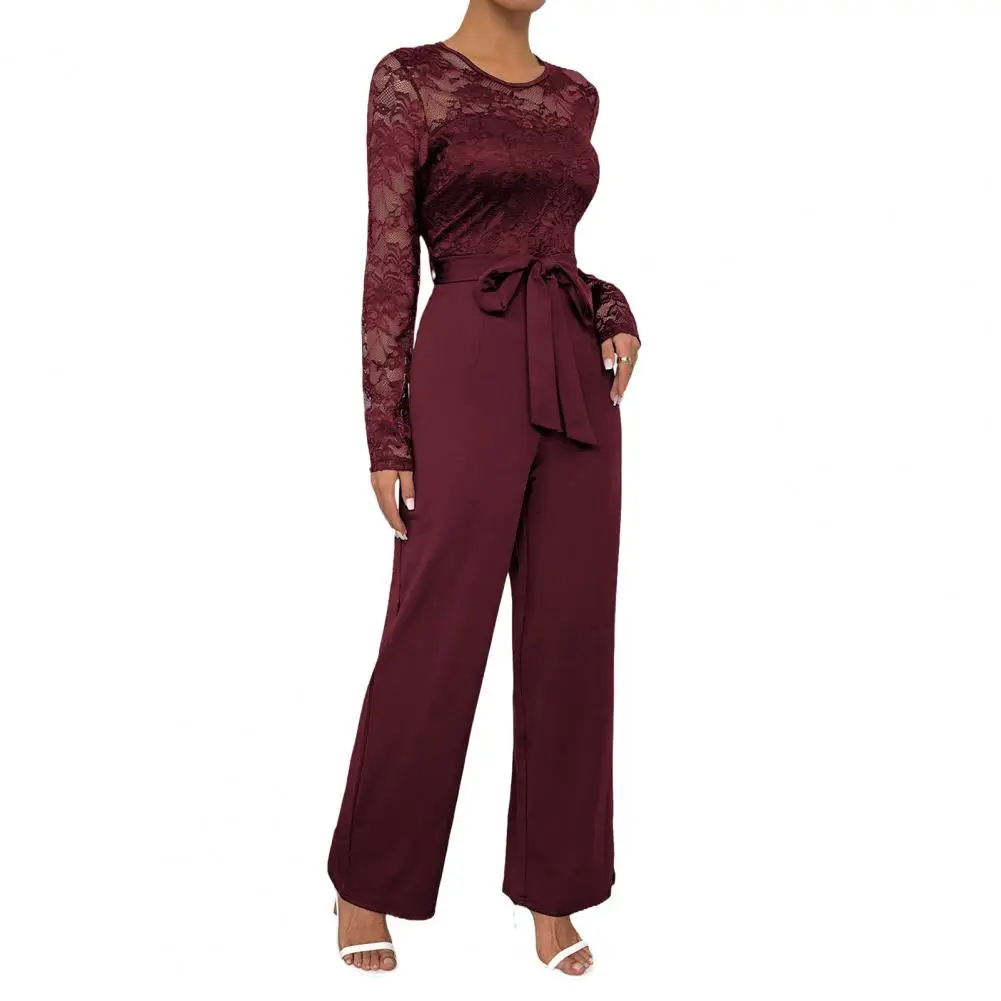 

Lace Formal Jumpsuit with Belt Women's Wide Leg Pants Romper Stylish Summer Overalls for Women