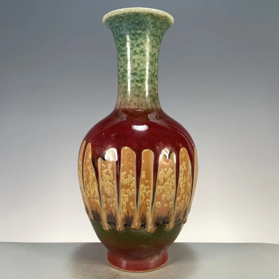 Chinese Wenwan Porcelain Long Neck Vase, Jingdezhen Flambe Color Glaze Decorative Appreciation Vase Collectible Ornament
