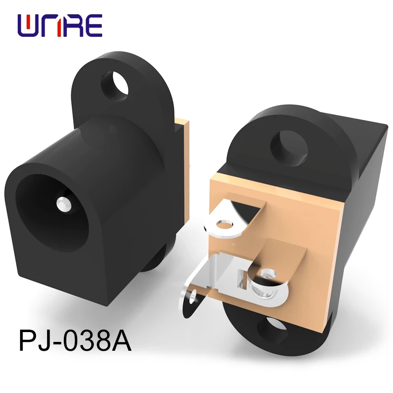 

PJ-038A Panel Mount With Tabs And 2.5 mm Screw Holes DC Power Jack 2.0mm Right Angle UL94V-0 for Industrial Telecom Equipment