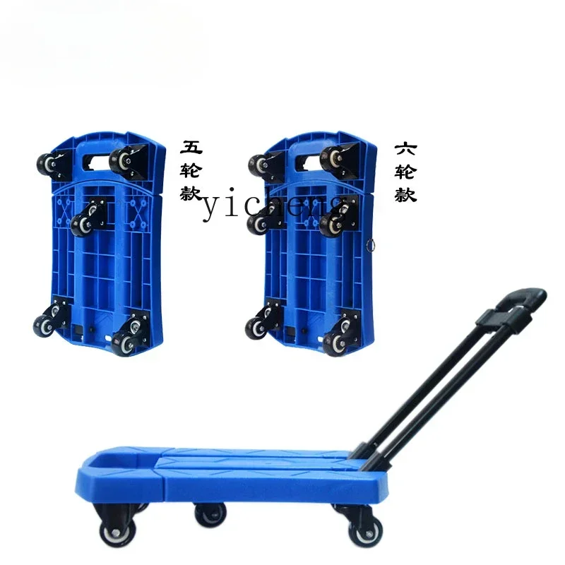 

hand push flatbed truck handling folding portable silent pulling trolley