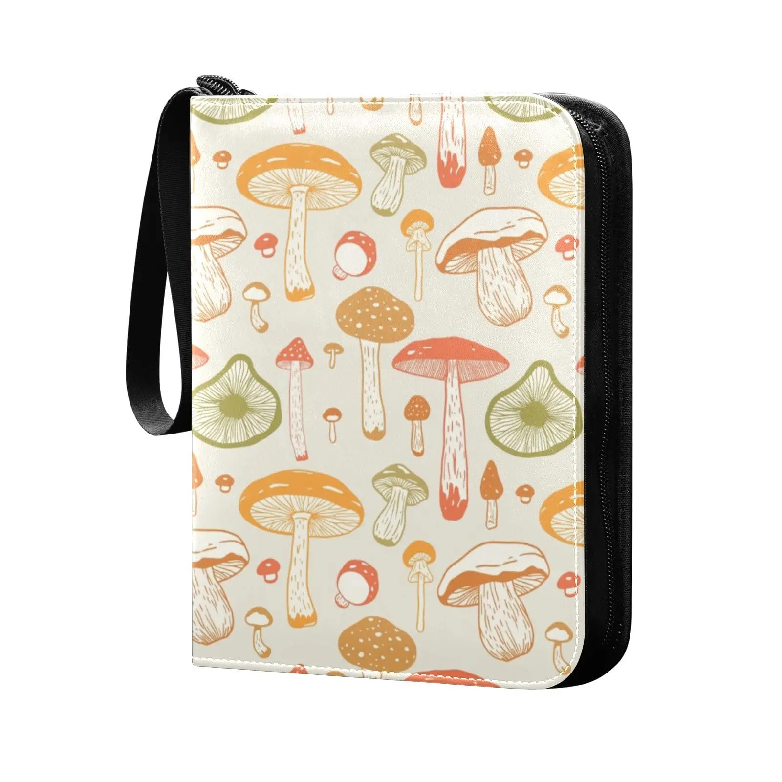 Fall Mushrooms Card Binder 4 Pocket Card Binder, 400 Double Sided Pocket Album Sport Game Cards, Unique Card Collection Storage