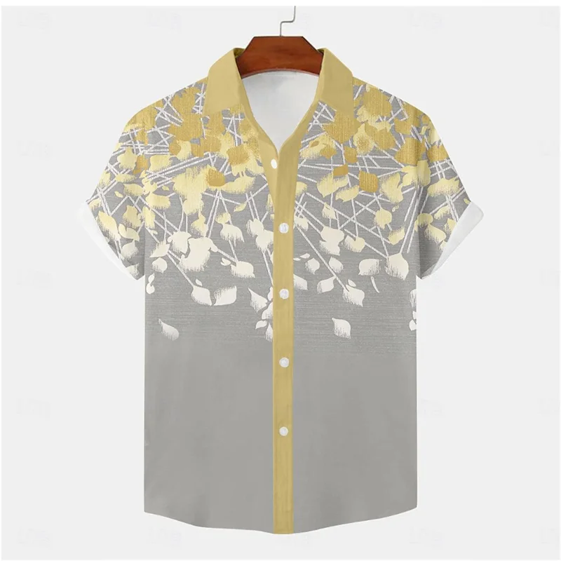 Bloemen Business Casual Heren Bedrukt Shirt Street Work Zomer Revers Korte Mouw Geel 8 Kleuren XS-5XL Snelle Verzending 2024