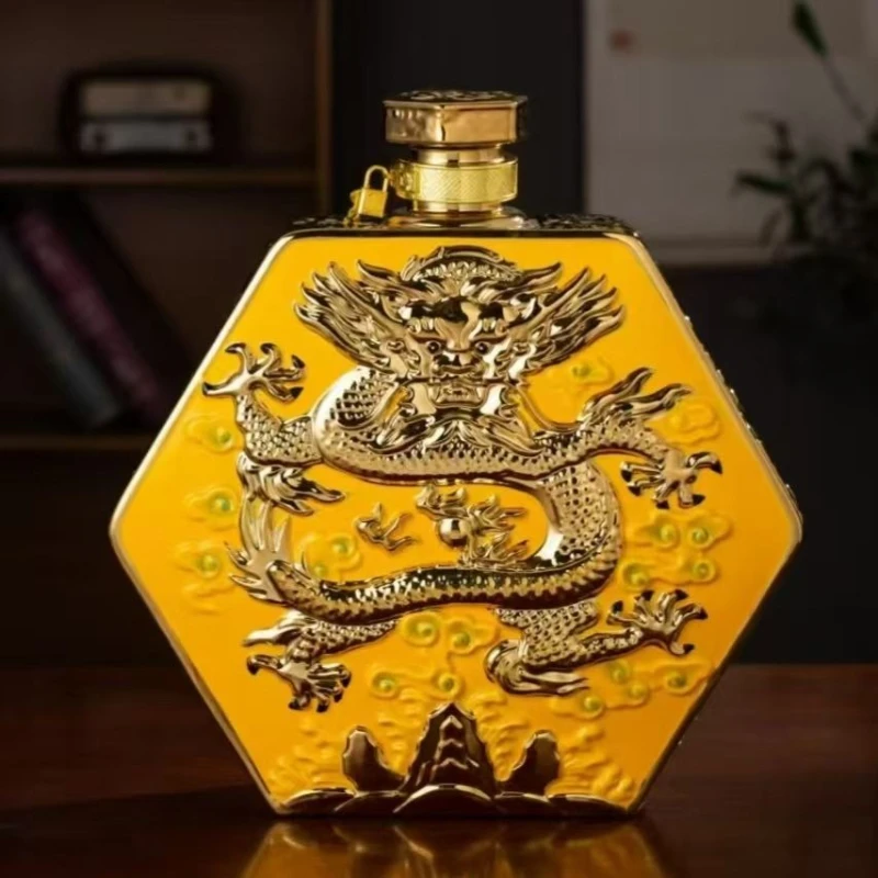 Dragon pattern ceramic wine bottle wine jug sealing decorative ornament
