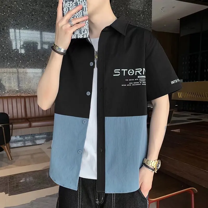 

Men's Summer Thin Short Sleeve Workwear Shirt Fashion Casual Loose Handsome Versatile Color Matching Half Sleeve Shirt Coat