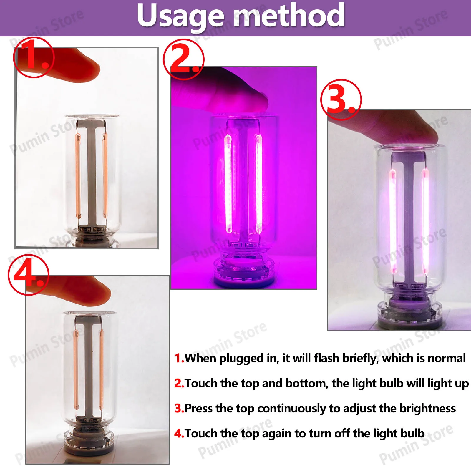 Imagem -04 - Lâmpada de Filamento Noturno Retro Usb Led Toque Natural Branco Quente Brilho Ajustável Roxo Vermelho Verde Azul Rosa dc 5v 2200k Novo