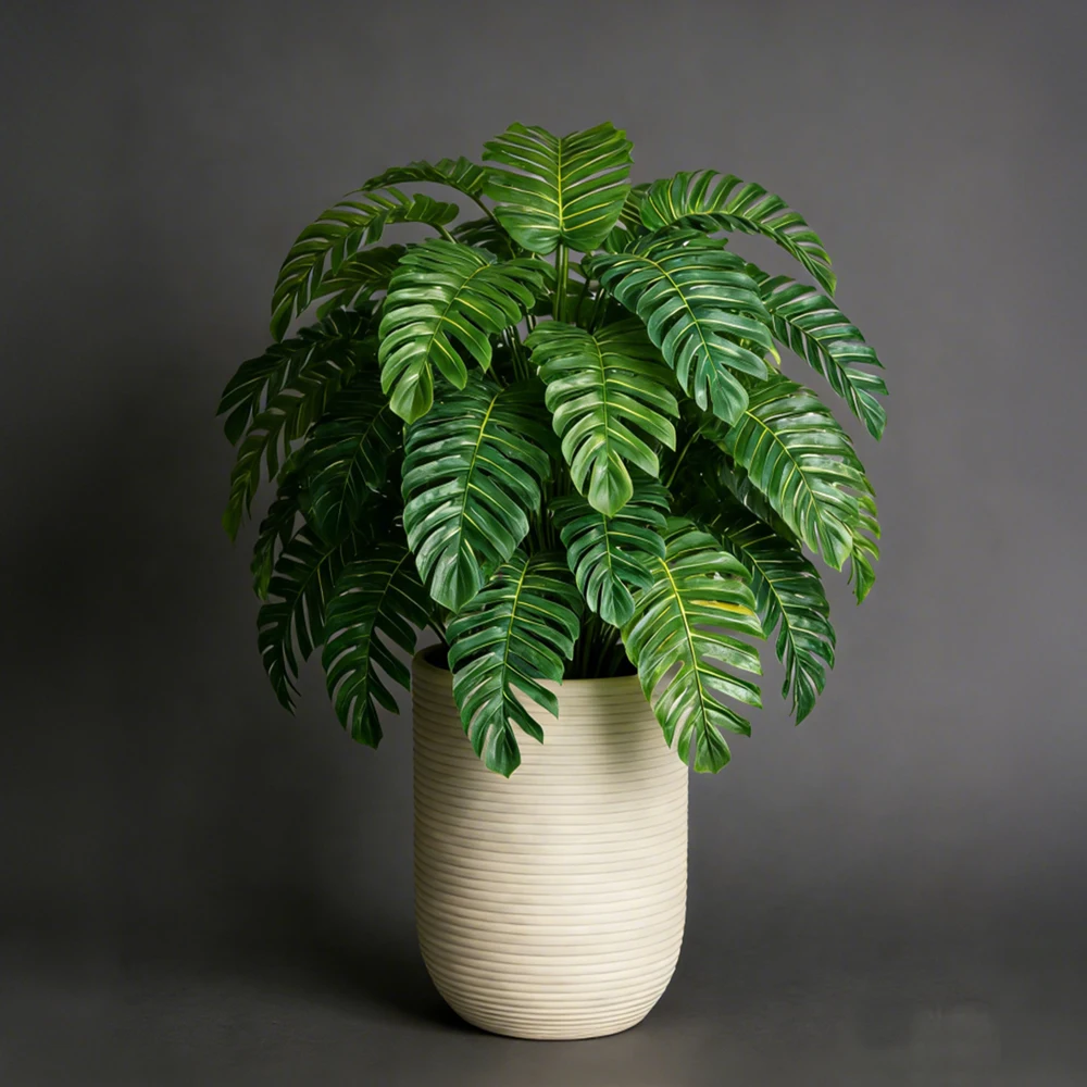 Planta de palma artificial de 65 cm y 18 hojas, árbol de Monstera artificial, hojas de plátano de plástico, rama de árbol tropical Maranta para decoración del hogar y jardín