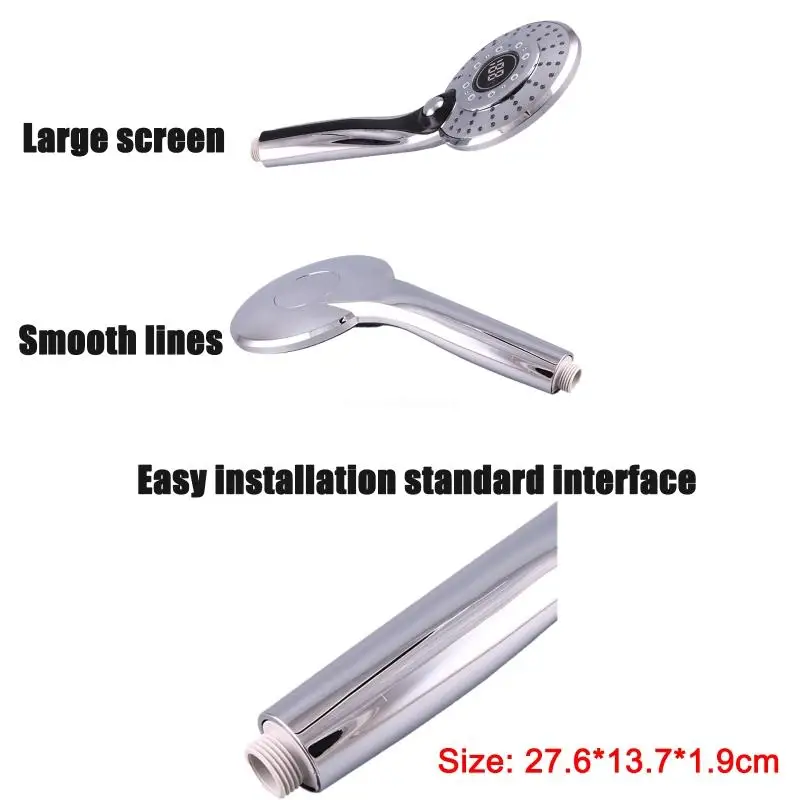 Pressurized Shower for Head Handheld Shower with LED Lamp & Display Changes with Temperature No Batteries Needed Dropship