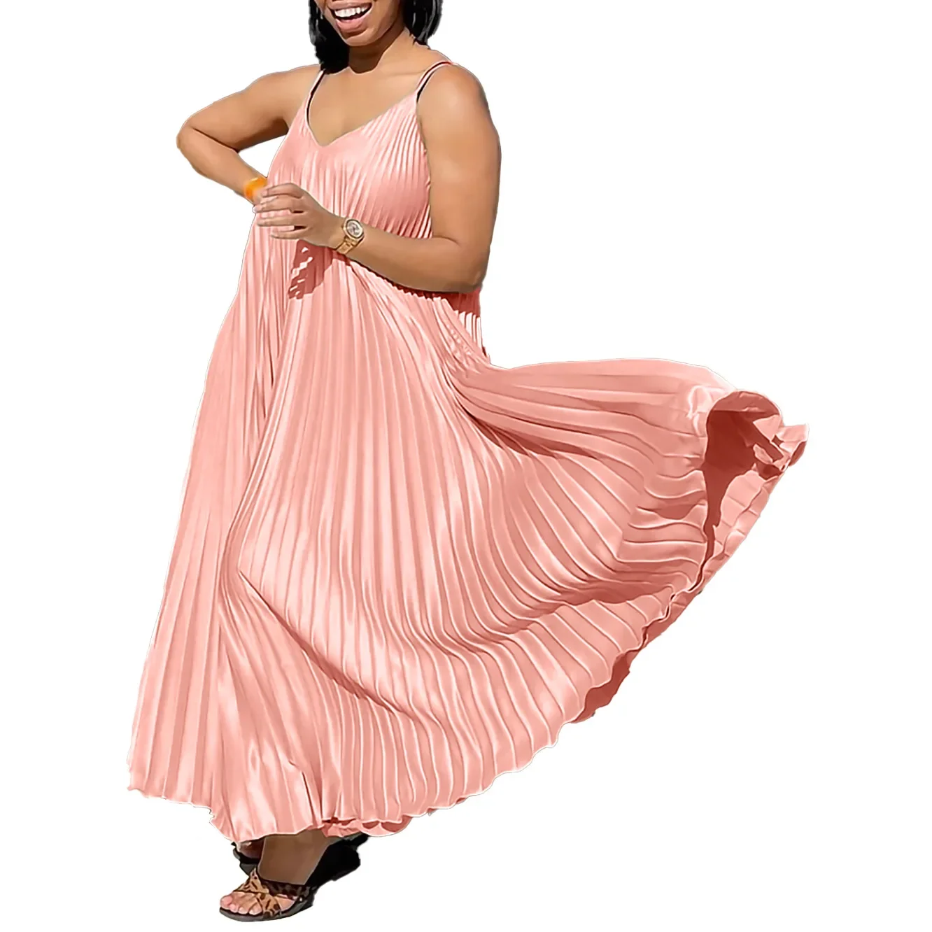 

Africa Clothing Plus Size African Dresses for Women Sexy Summer 2024 Sleeveless Polyester Pleat Party Evening Long Maxi Dress