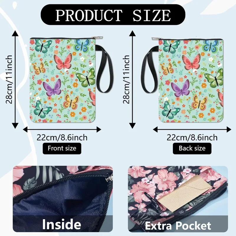 1pc Butterfly Book Sleeve Flower Book Covers Protector for Paperbacks Washable Fabric Cloth Pouch Case Bag with Zipper