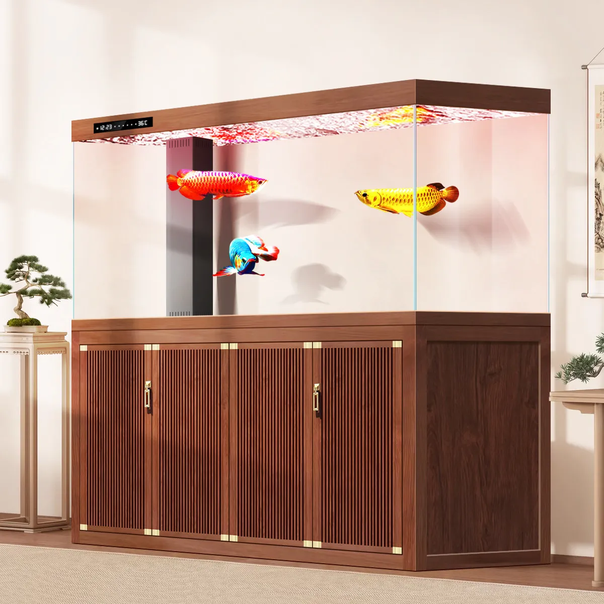 Neo Chinese Style Aquariu Silent Glass Reception Desks Eco-friendly Smart Integrated Cylinder Ffice Furniture Военное ДелоLJ40
