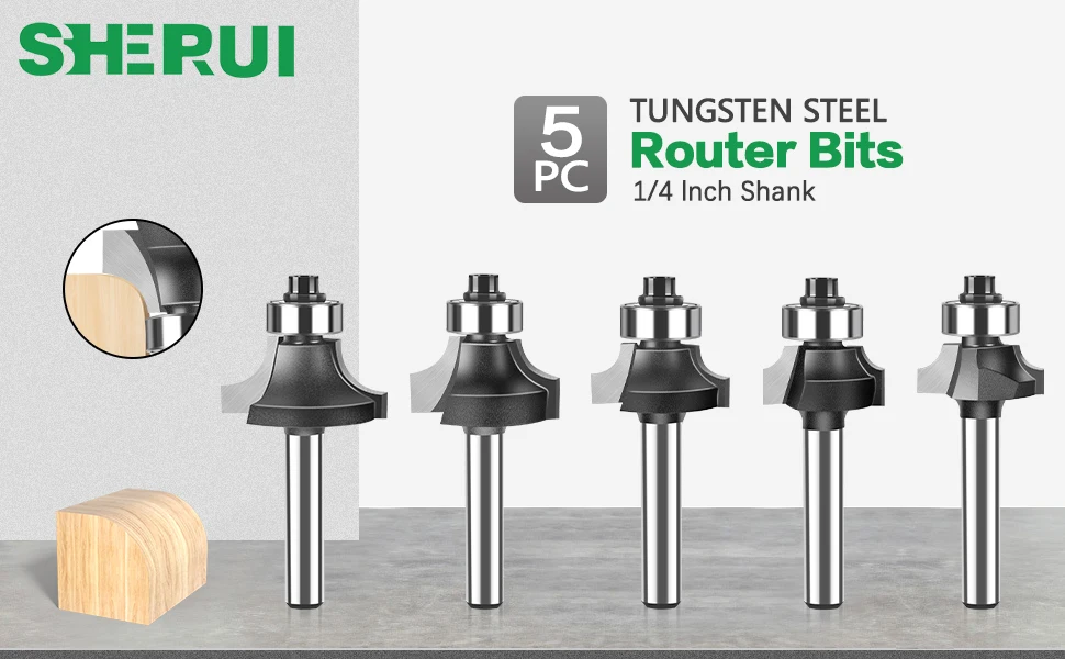 1pc 1/4" 1/2" Shank Woodworking Round Router Bit Woodworking Milling Cutter Slotting Tool Trimming Machine Router Bit