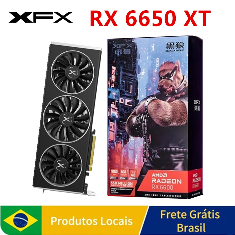بطاقة فيديو XFX RX 6650 XT 8GB GPU Radeon AMD RX6650 XT 8GB بطاقة رسومات ألعاب الكمبيوتر المرسلة من مستودع البرازيل