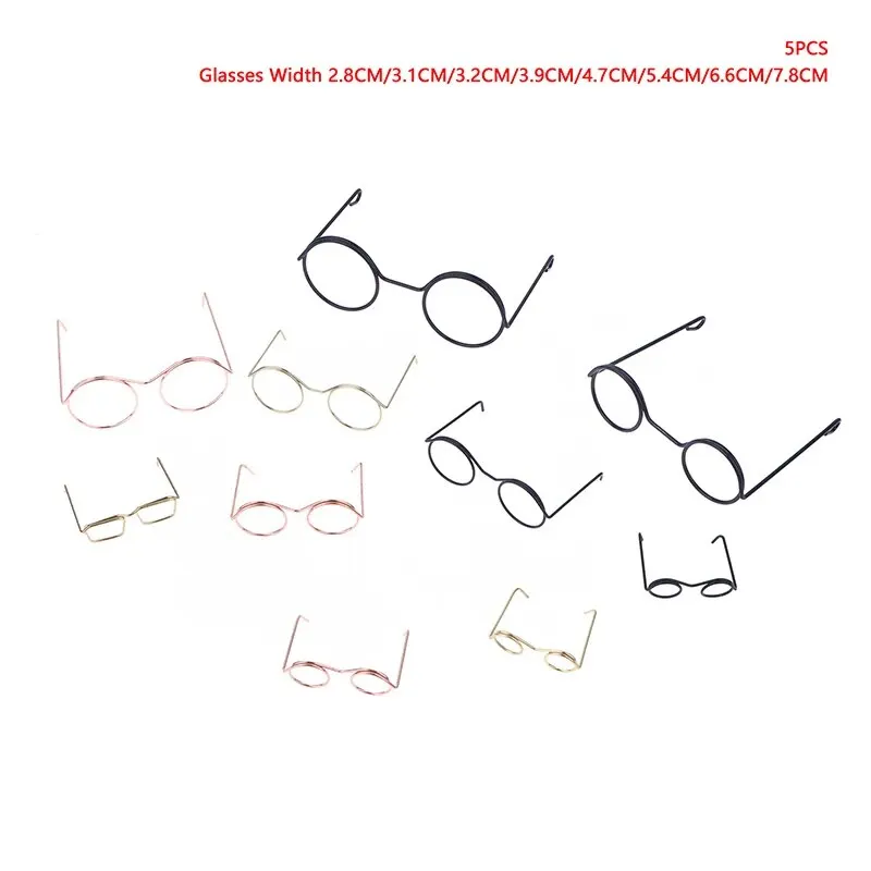 5pcs Retro Doll Glasses Metal Round Frame Lensless Eyewear Toy Miniature Eyeglasses DIY Dressing Accessories