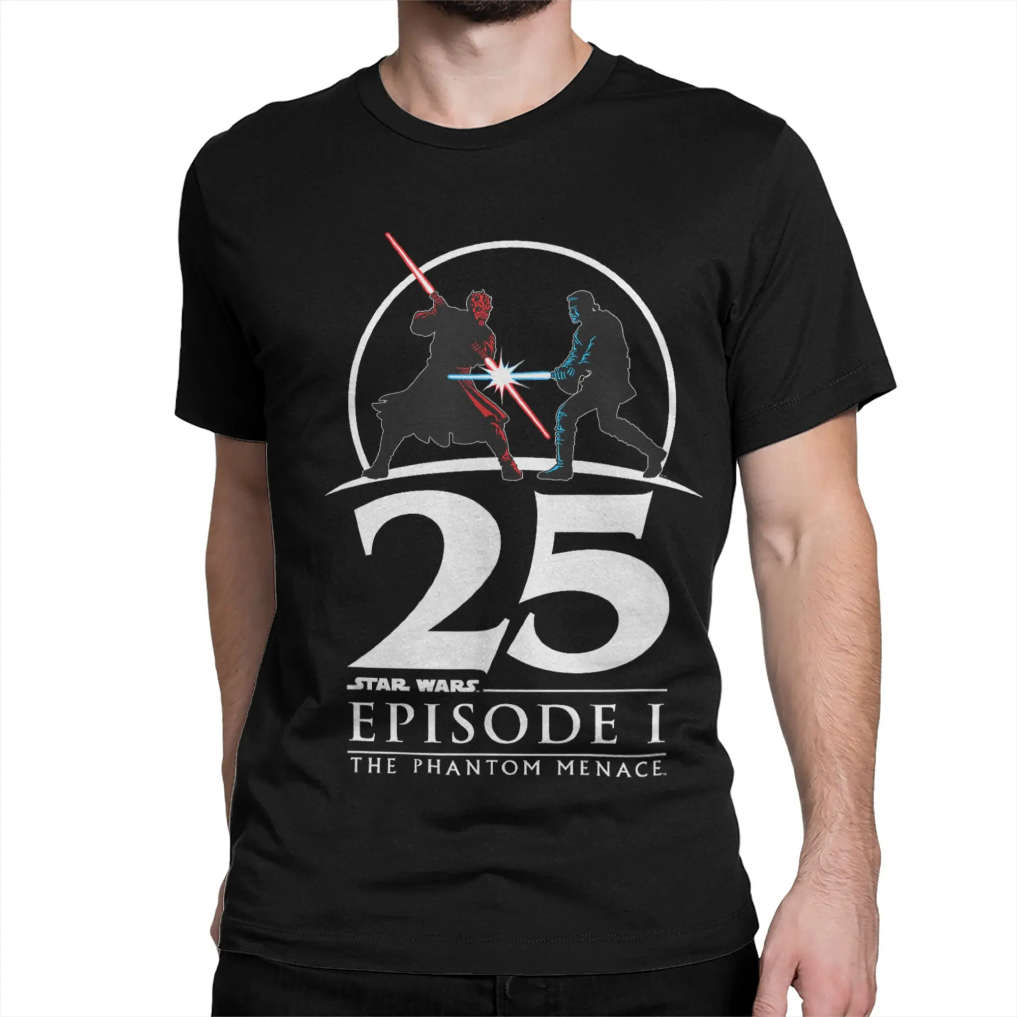 Episode I 25th Anniversary Darth Maul vs. Obi-Wan  T Shirt for Men Cotton T-Shirt Round Collar Tee Shirt Short Sleeve Clothing