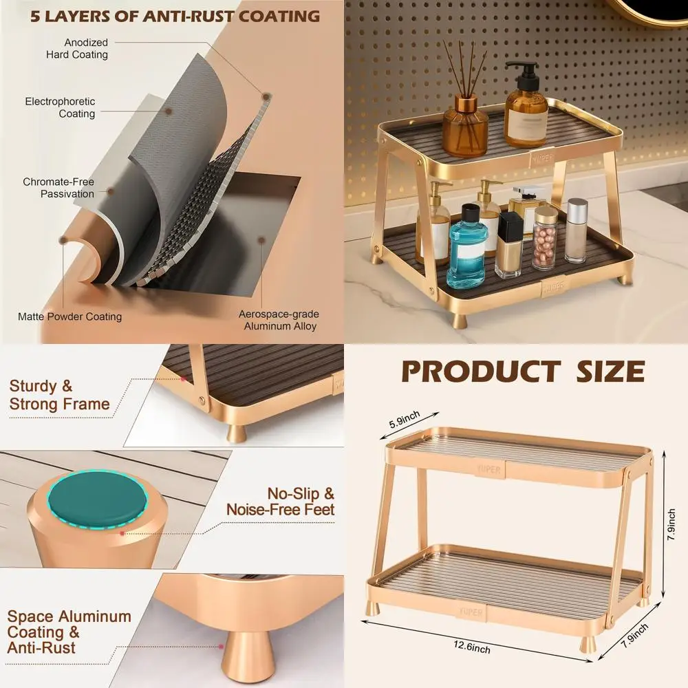 

2-Tier Rust-Resistant Aluminum Countertop Vanity Tray for Perfume, Makeup, and Cosmetic Storage