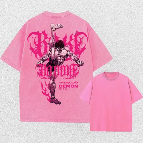 Imagen 2 del producto Camiseta lavada con estampado de Anime Baki Hama para hombre, camisetas 100% de algodón Retro Harajuku Vintage Y2k Hip Pop Street Style, camisetas de verano Unisex