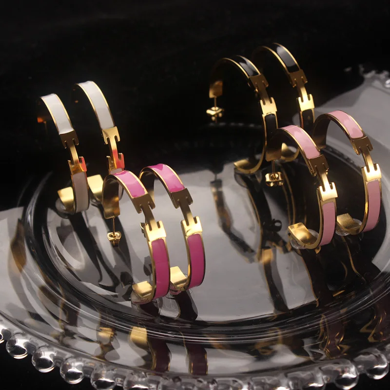 Vintage Colorful H-Shaped Women's Earrings Gold Plated Stainless Steel Earrings Summer Fashion Y2K Jewelry Girl Party Gift