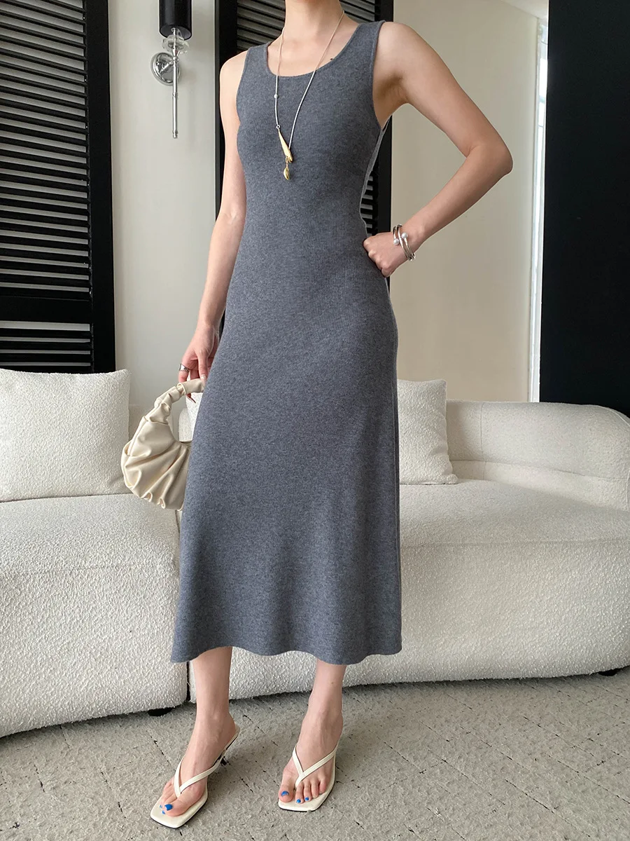 Frühlings- und Sommerkleid für Damen, einfarbig, modisch, im Pendlerstil, schmal geschnittenes Strickkleid – Detail 19