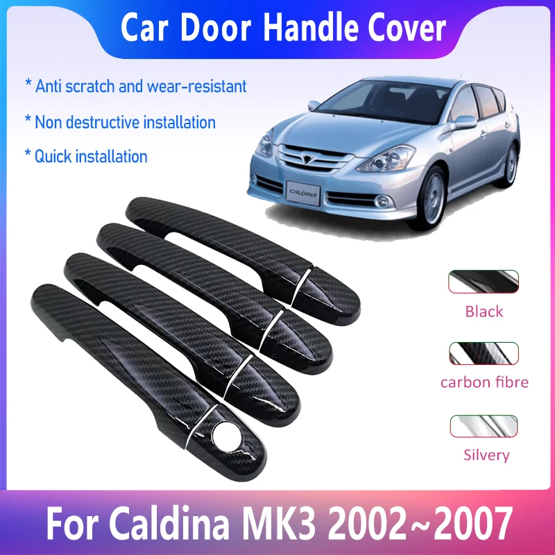 Black Carbon Fiber Door Handle Cover For Toyota Caldina T240 MK3 2002~2007 1.8 X Exterior Handles Accessories Stickers 2003 2004