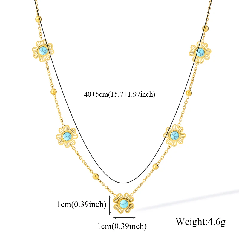 EILIECK 316L Edelstahl Künstliche Türkisblumen Halskette Armband Ohrringe Set Modischer Goldfarbener Wasserdichter Schmuck – Detail 6