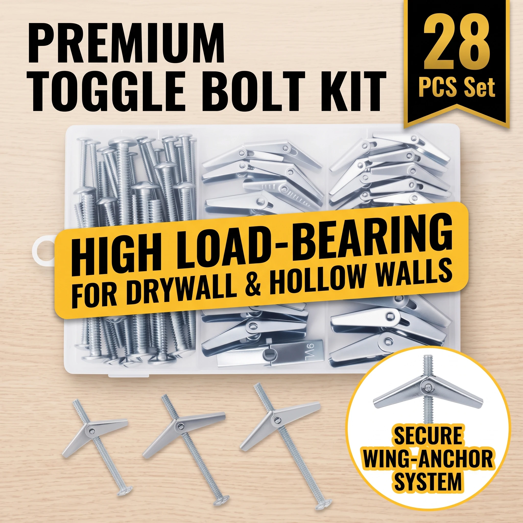 44Pcs Toggle Bolts and Wings Nut Kit Heavy Duty Hollow Wall Anchors Assortment 1/8