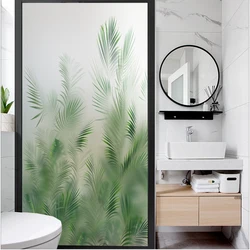Privacy Window Film UV Blocking Heat Control Window Covering No Glue Static Cling Green Plant Pattern Opaque Window Sticker