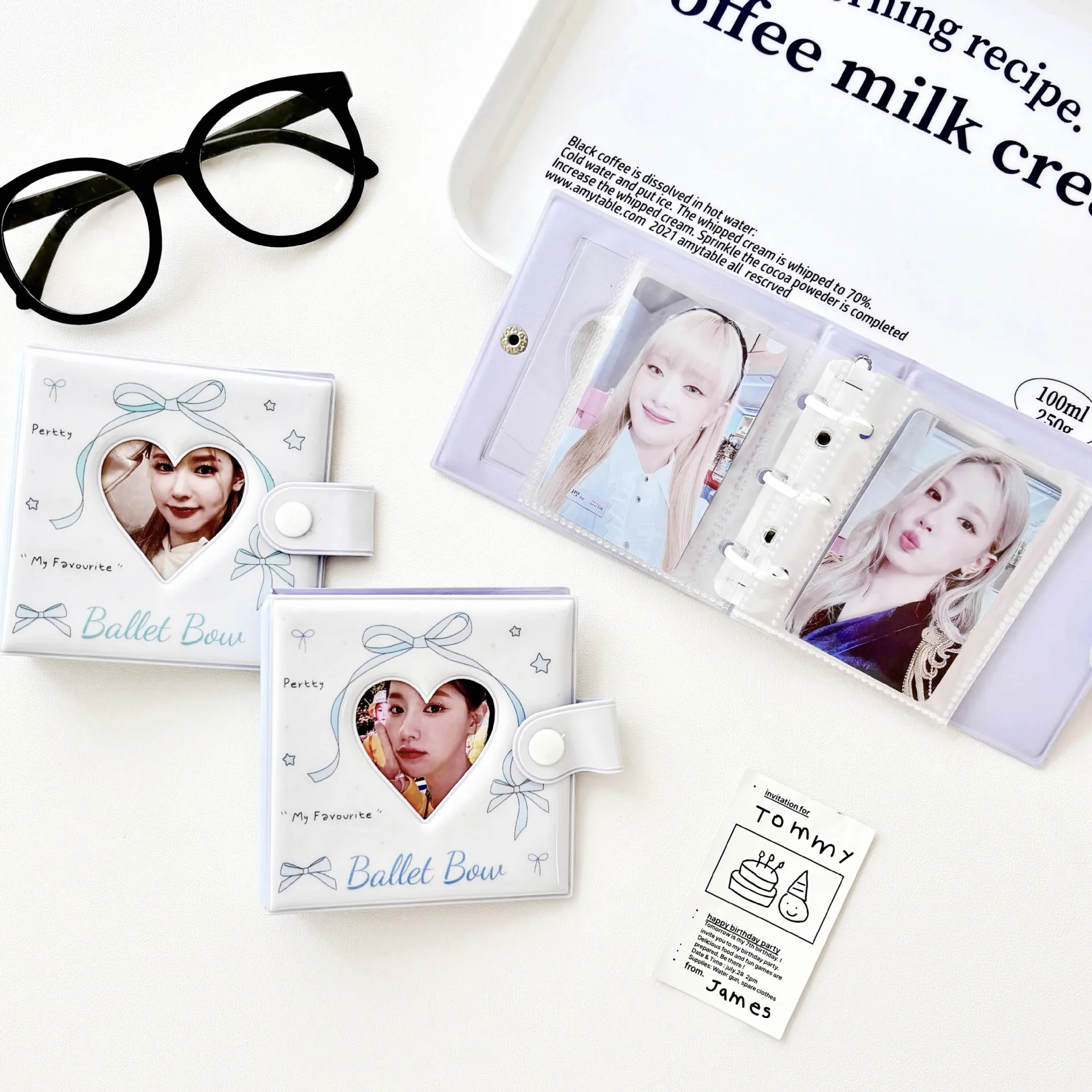 Ins Minimalist Ballet Bow Style Hole Loose Leaf Bag, Three Inch Small Card Book, Storage Book