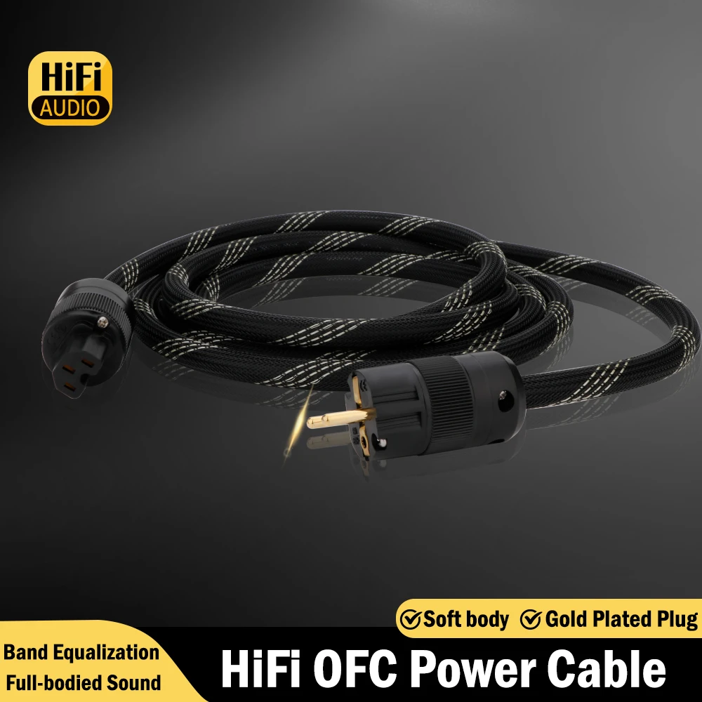 

HiFi Audiophile Power Cord OFC Silver Plated Conductor AC Power Cord with Gold/Silver Plated EU Connector Amplifier Power Cord