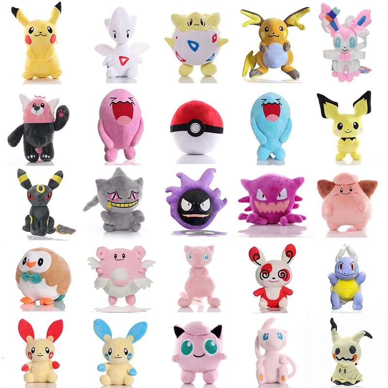 20cm Anime Pokemon Wobbuffet Pichu Rowlet Plush Toy Cartoon Umbreon Banette Mimikyu Doll Cute Spinda Mew Stuffed Toy Kids Gifts