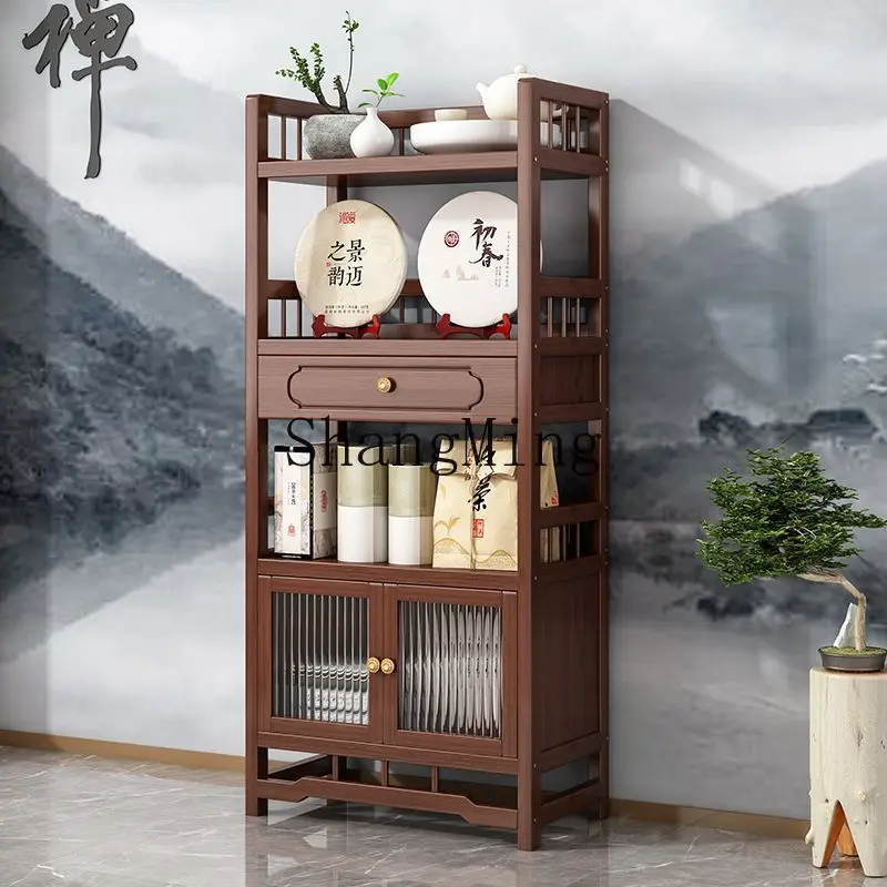 

FG New Chinese Small Tea Shelf Tea Set Tea Cup Storage Rack Display Cabinet