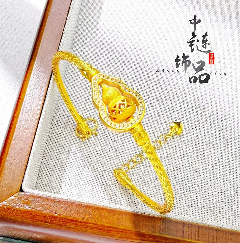 Micro-set rotating hoop open bracelet - New Chinese-style rotating Kangning hoop 9999gold
