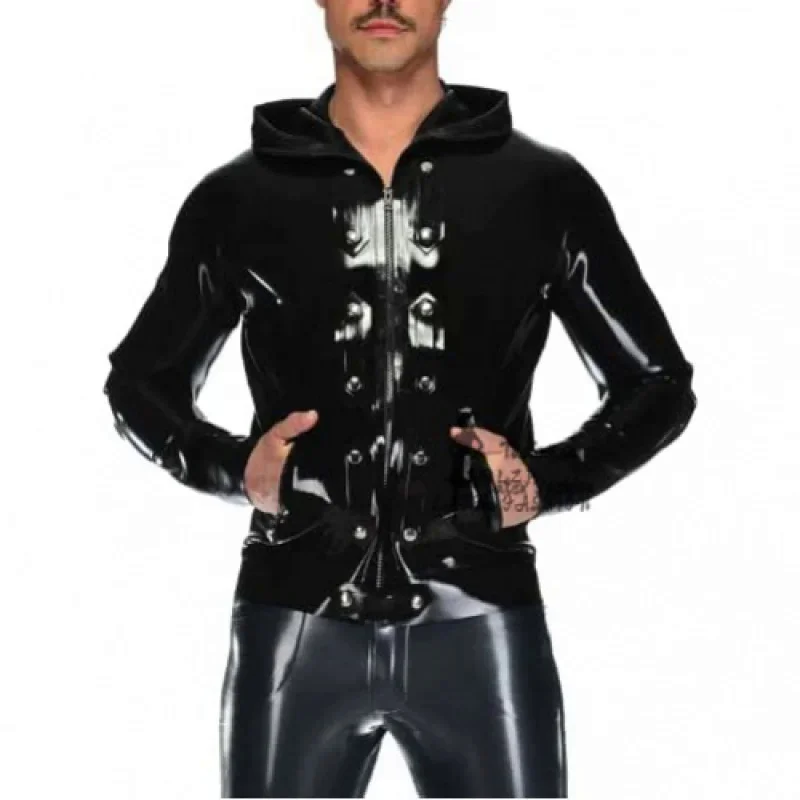 

Latex Rubber Gummmi Black Jacket Hoodie Role Play Party Hand Customized 0.4mm Cool