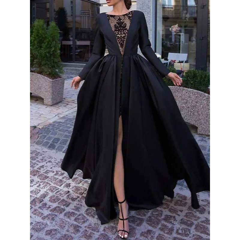 

Tinaa Black Plus Size Banquet Dresses Women 2025 2 Piece Sets Sexy Mesh Top Long Sleeve Single Button Coat Evening Dress 80500