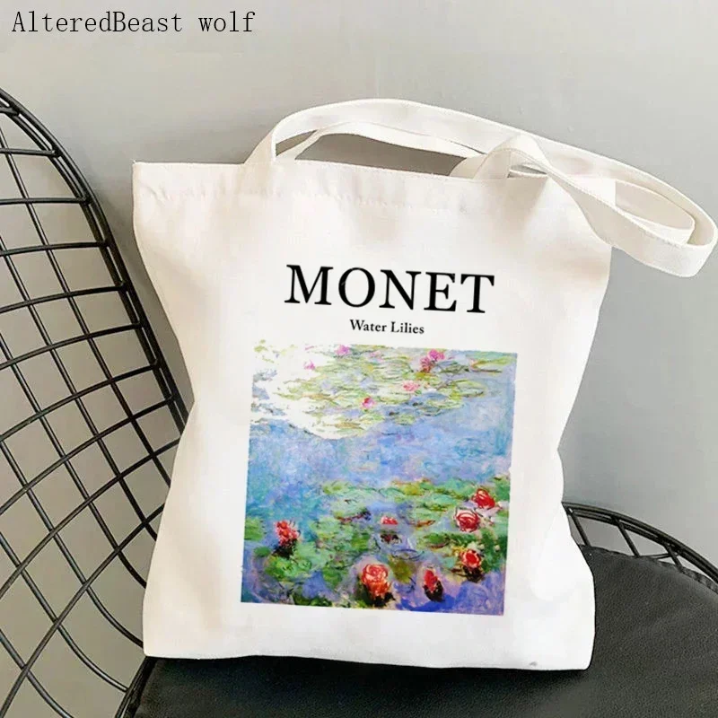 Women Shoulder bag Monet Water Lilies Kawaii Bag Harajuku Shopping Canvas Shopper Bag girl handbag Tote Shopper Lady Bag