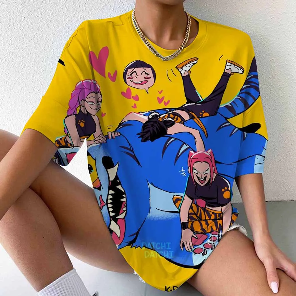 

Women's KPop Demon Hunters Graphic T-Shirt Vibrant Cartoon Characters Print Summer Fashion Street Party & Daily Stylish Outfits