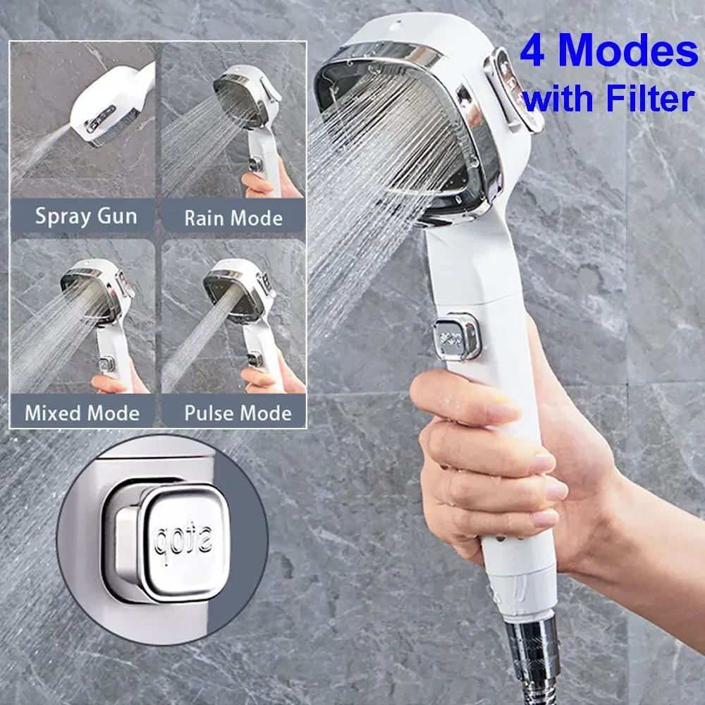 

Shower Head Water Saving Spray 4 Mode Adjustable High Pressure Shower One-key Stop Water Massage Eco Shower Bathroom Accessories