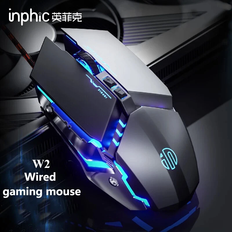 

Бесшумная игровая мышь Inphic W2, проводная USB-мышь, геймерская механическая металлическая стильная подходит для ноутбуков и настольных компьютеров, домашнего офиса