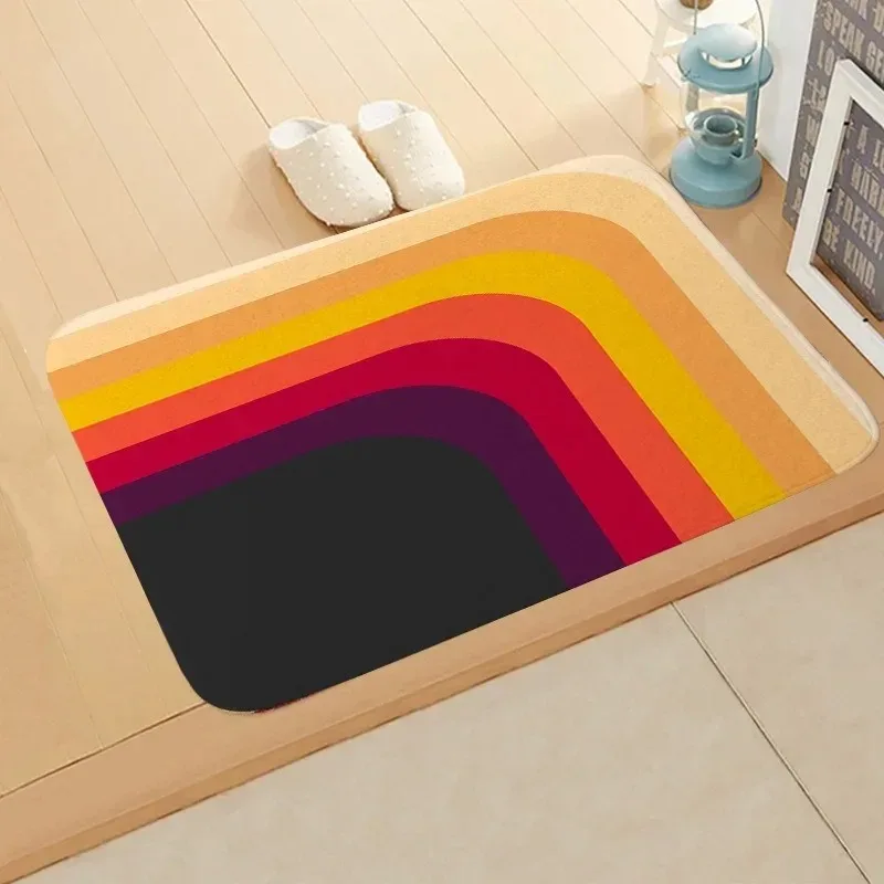 Mid-Century Abstract Curved Shape Floor Mat  Warm Earth Tone Geometric Seamless Pattern Rug Retro Vintage Style Home Porch Decor