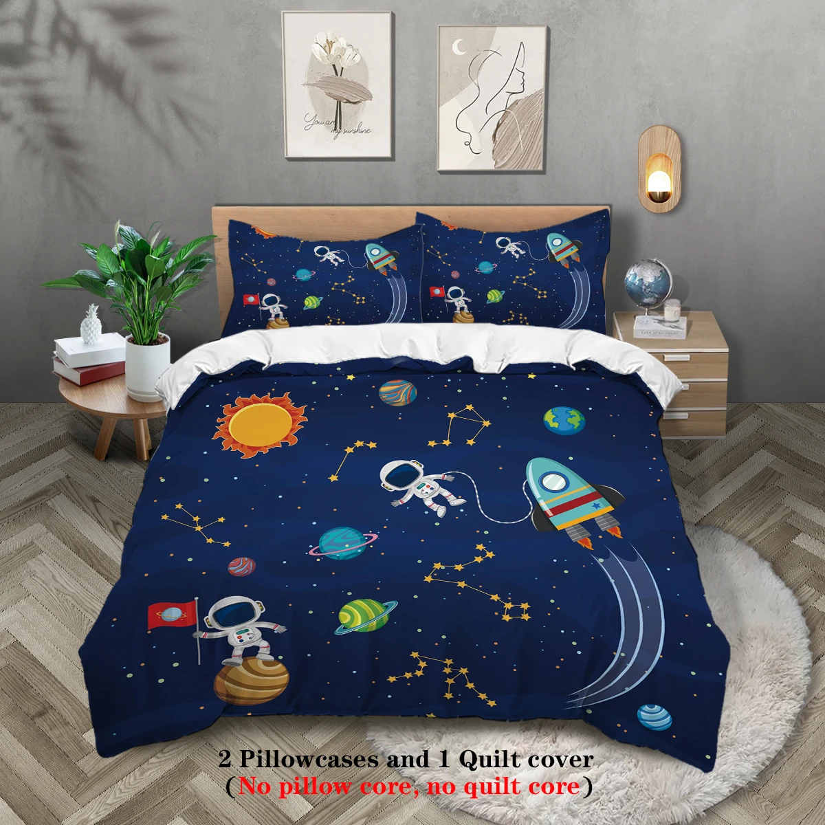 3-piece Starry Sky, Space Planet, Astronaut Pattern Print (1 duvet cover+2 pillowcases, no core) Comfortable Bedding Set